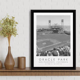 Oracle Park San Francisco Giants Baseball Lovers Black And White Art Framed Canvas Prints Wall Art Home Decor, Floating Frame