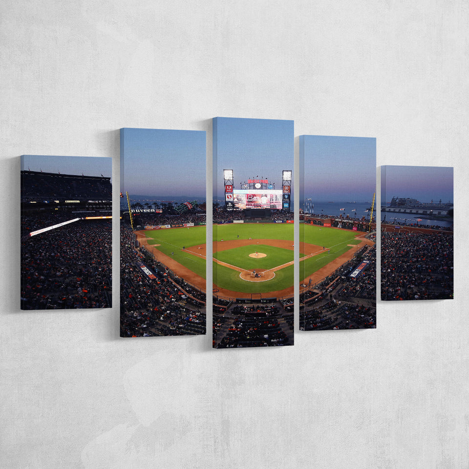 Oracle Park at Night, Stadium Canvas, Sport Art, Large Canvas, Multi Panels, Canvas Prints Wall Art Decor
