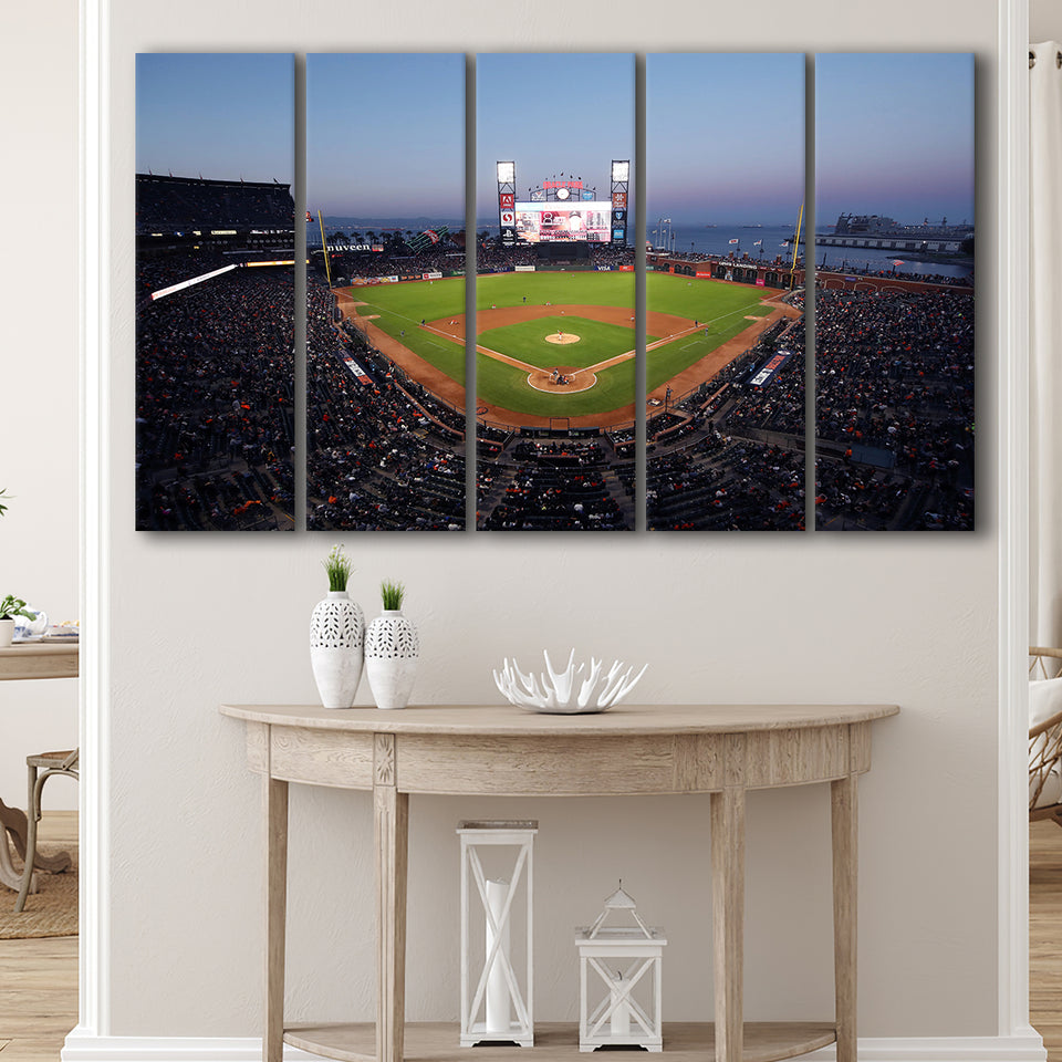 Oracle Park at Night, Stadium Canvas, Sport Art, Gift for him, Multi Panels B, Canvas Prints Wall Art Decor