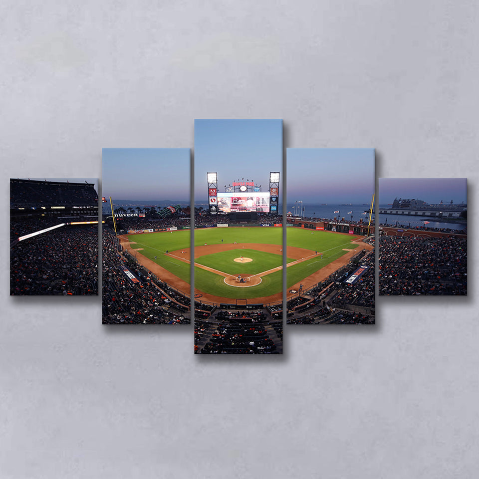 Oracle Park at Night, Stadium Canvas, Sport Art, Large Canvas, Multi Panels, Canvas Prints Wall Art Decor