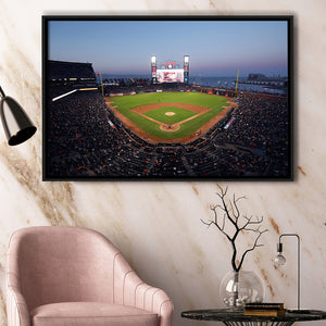 Oracle Park at Night, Stadium Canvas, Sport Art, Gift for him, Framed Canvas Prints Wall Art Decor, Framed Picture