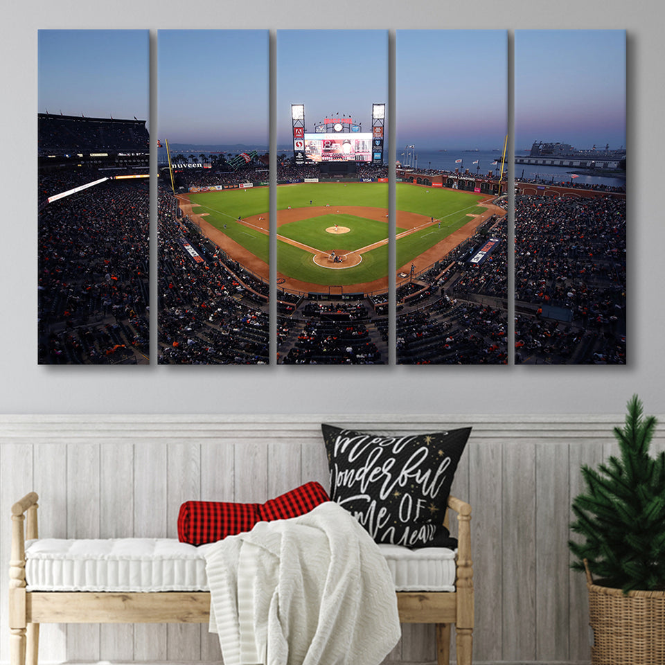 Oracle Park at Night, Stadium Canvas, Sport Art, Gift for him, Multi Panels B, Canvas Prints Wall Art Decor