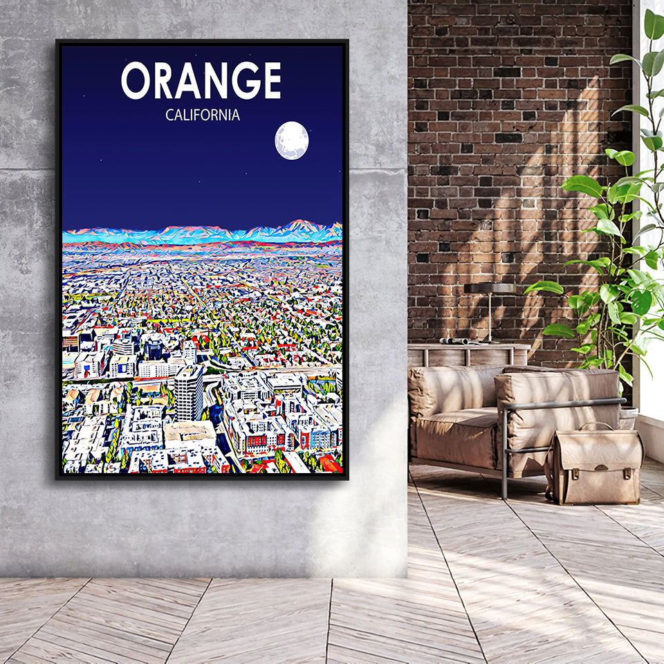 Orange CA Art V1, Large Canvas, Framed Canvas Print Wall Art Home Decor, Floating Frame