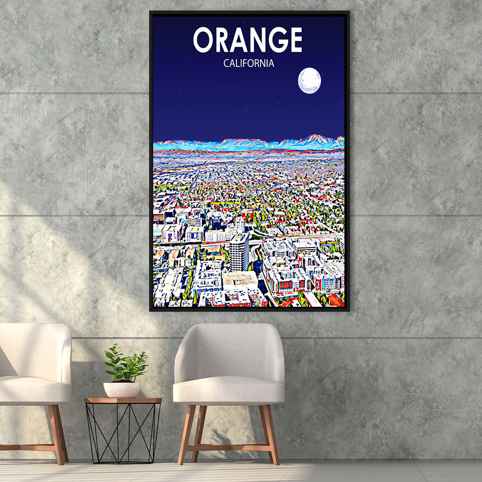 Orange CA Art V1, Large Canvas, Framed Canvas Print Wall Art Home Decor, Floating Frame