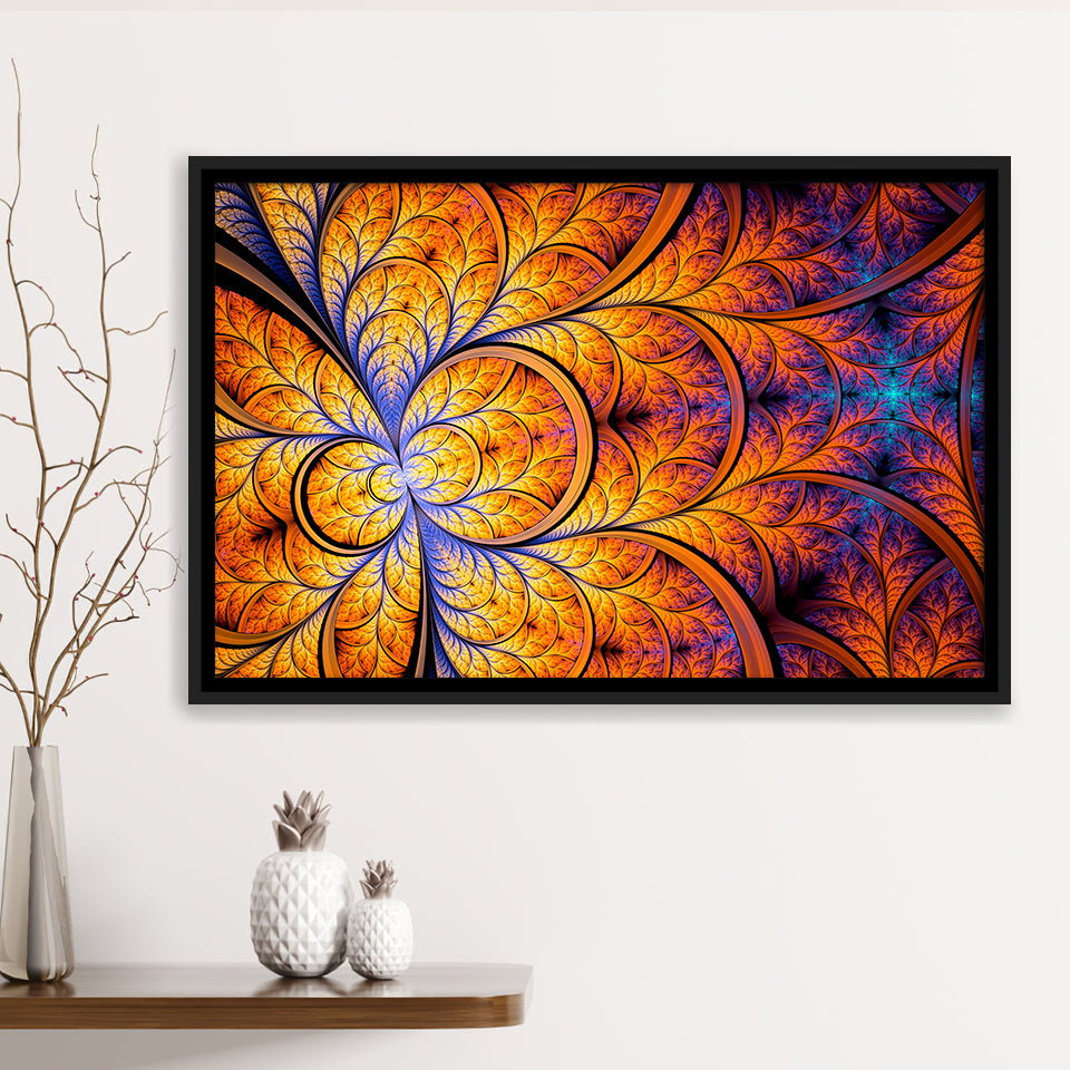 Orange Fractal Abstract Fractal Framed Canvas Prints Wall Art Home Decor - Painting Canvas, Black Frame, Framed Picture