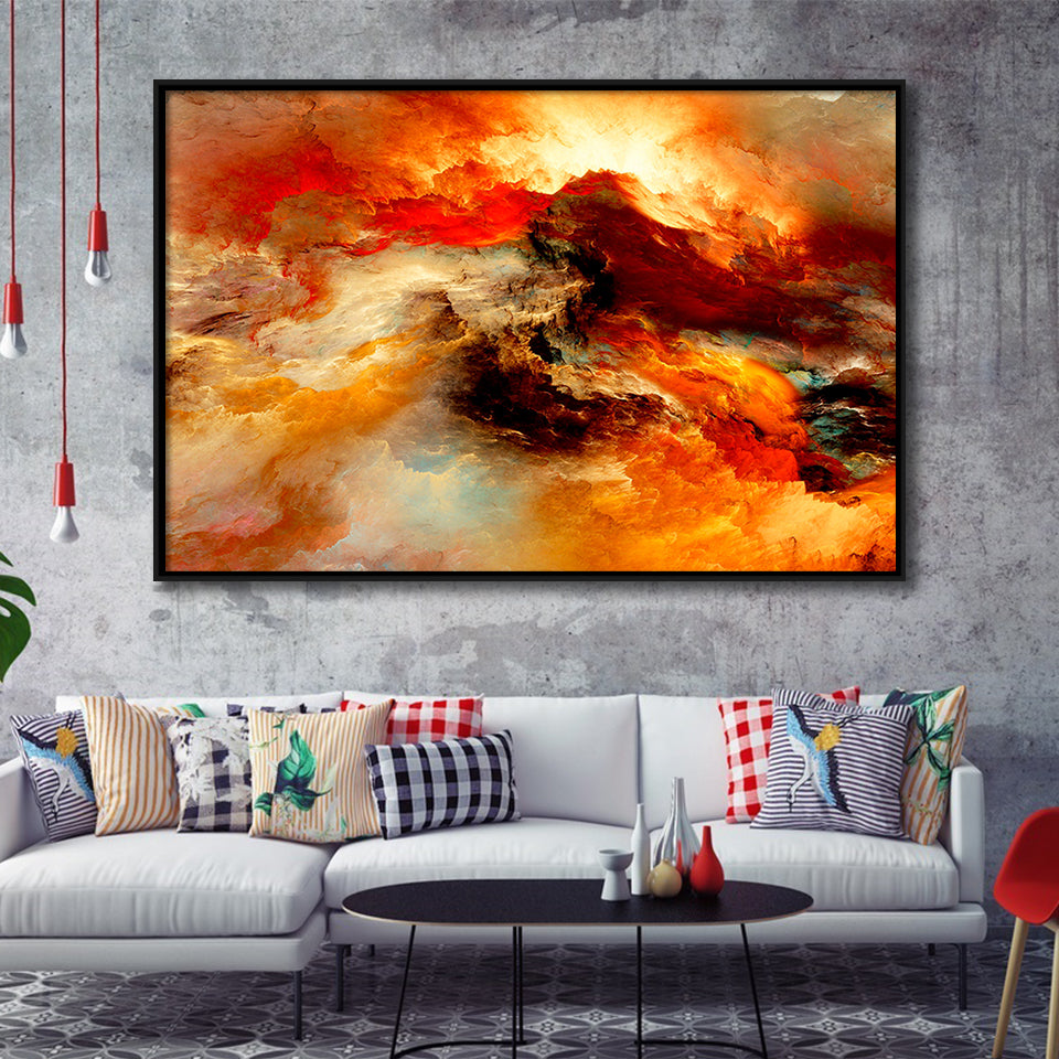 Orange Marble Abstract Framed Canvas Prints Wall Art Decor, Framed Picture, Floating Frame