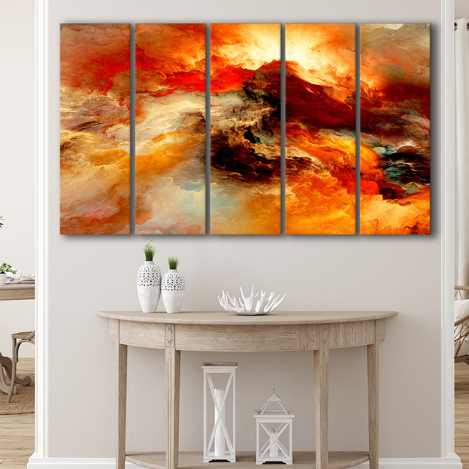 Orange Marble Abstract 5 Piece B Canvas Prints Wall Art, Multi Panels,Large Canvas