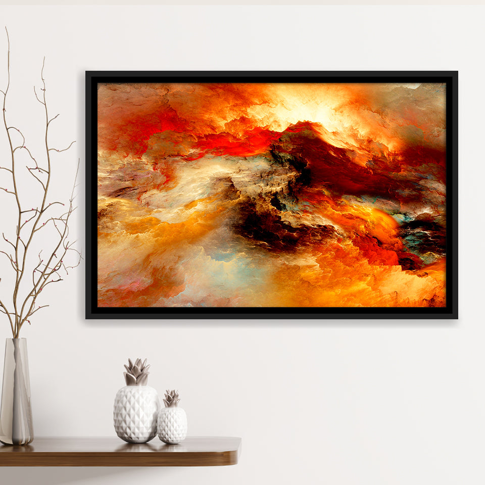 Orange Marble Abstract Framed Canvas Prints Wall Art Decor, Framed Picture, Floating Frame
