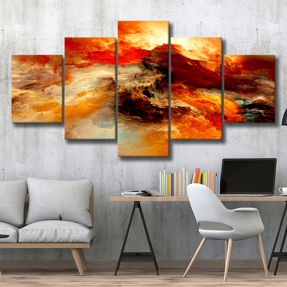 Orange Marble Abstract 5 Piece Canvas Prints Wall Art Decor, Multi Panels, Mixed Canvas