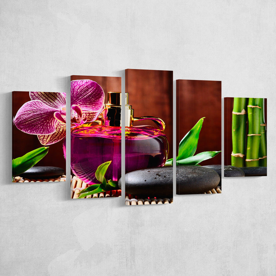 Orchid Flowers Spa 5 Piece Canvas Prints Wall Art Decor, Multi Panels, Mixed Canvas
