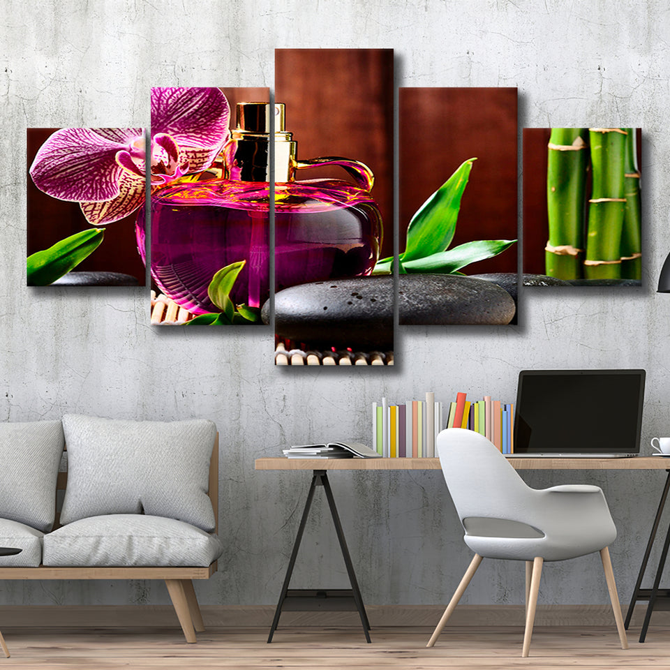 Orchid Flowers Spa 5 Piece Canvas Prints Wall Art Decor, Multi Panels, Mixed Canvas