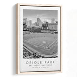 Oriole Park Baltimore Orioles Baseball Lovers Black And White Art Framed Canvas Prints Wall Art Home Decor, Floating Frame