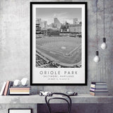 Oriole Park Baltimore Orioles Baseball Lovers Black And White Art Framed Art Prints Wall Art Decor, Framed Picture