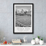 Oriole Park Baltimore Orioles Baseball Lovers Black And White Art Framed Canvas Prints Wall Art Home Decor, Floating Frame