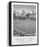 Oriole Park Baltimore Orioles Baseball Lovers Black And White Art Framed Canvas Prints Wall Art Home Decor, Floating Frame
