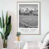 Oriole Park Baltimore Orioles Baseball Lovers Black And White Art Framed Canvas Prints Wall Art Home Decor, Floating Frame