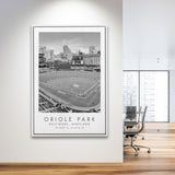 Oriole Park Baltimore Orioles Baseball Lovers Black And White Art Framed Canvas Prints Wall Art Home Decor, Floating Frame