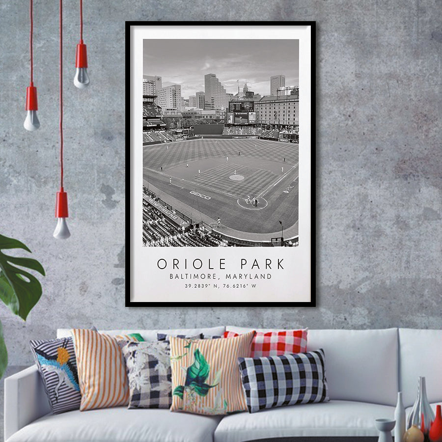 Oriole Park Baltimore Orioles Baseball Lovers Black And White Art Framed Art Prints Wall Art Decor, Framed Picture
