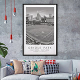 Oriole Park Baltimore Orioles Baseball Lovers Black And White Art Framed Art Prints Wall Art Decor, Framed Picture
