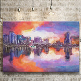 Orlando Florida Usa Downtown City Skyline City Art Watercolor Canvas Prints Wall Art Home Decor, Large Canvas