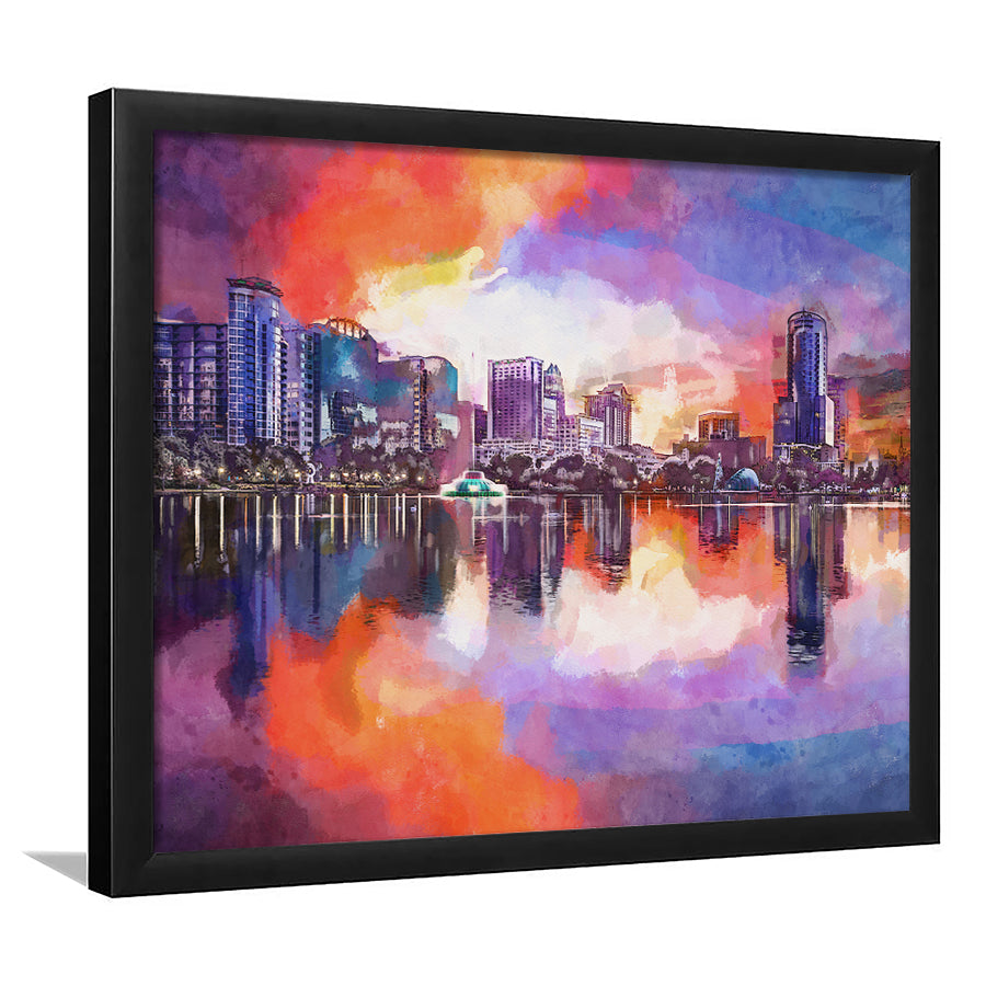 Orlando Florida Usa Downtown City Skyline City Art Watercolor Framed Art Prints Wall Art Decor,Framed Picture