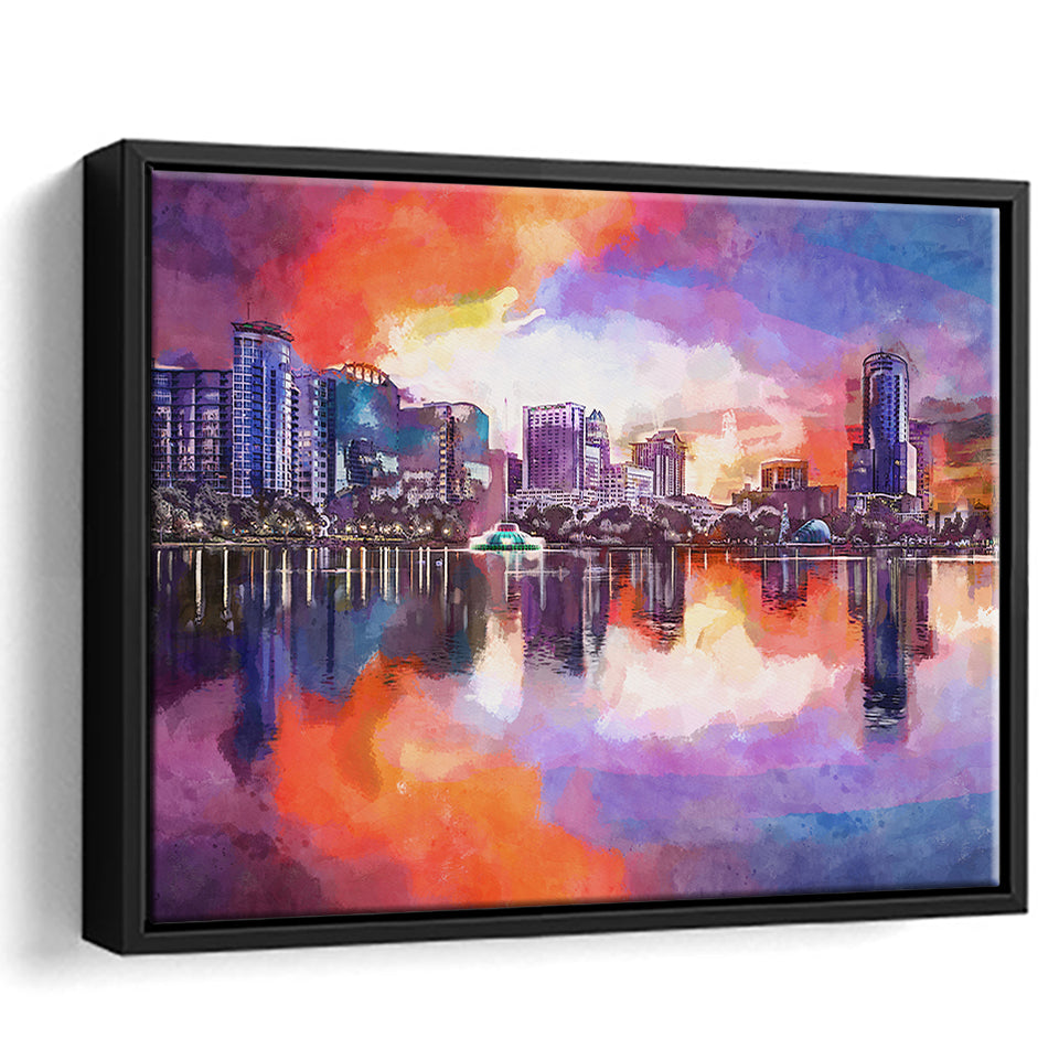 Orlando Florida Usa Downtown City Skyline City Art Watercolor Framed Canvas Prints Wall Art Home Decor,Floating Frame