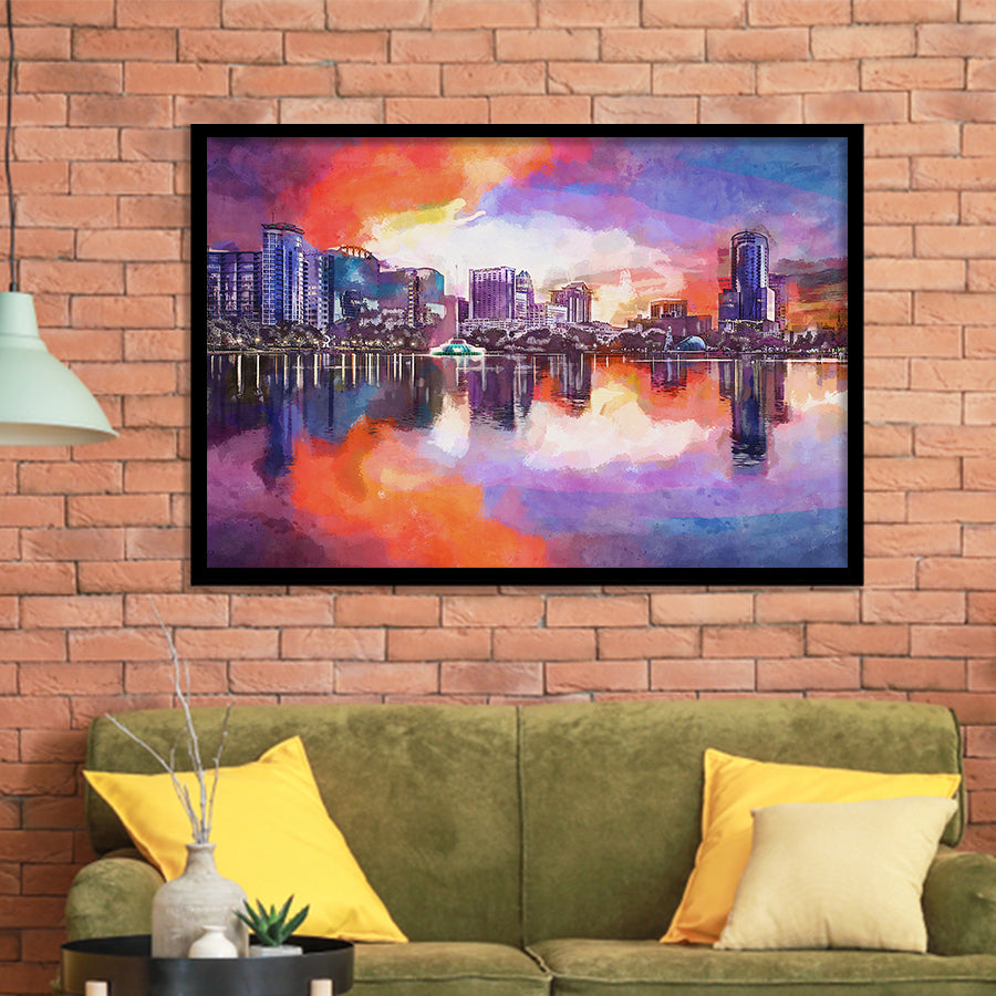 Orlando Florida Usa Downtown City Skyline City Art Watercolor Framed Art Prints Wall Art Decor,Framed Picture
