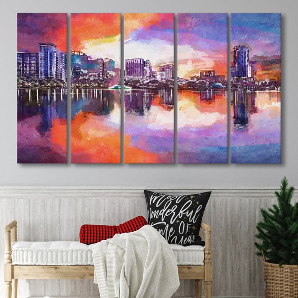 Orlando Florida Usa Downtown City Skyline 5 Pieces Extra Large Canvas Prints Wall Art Home Decor