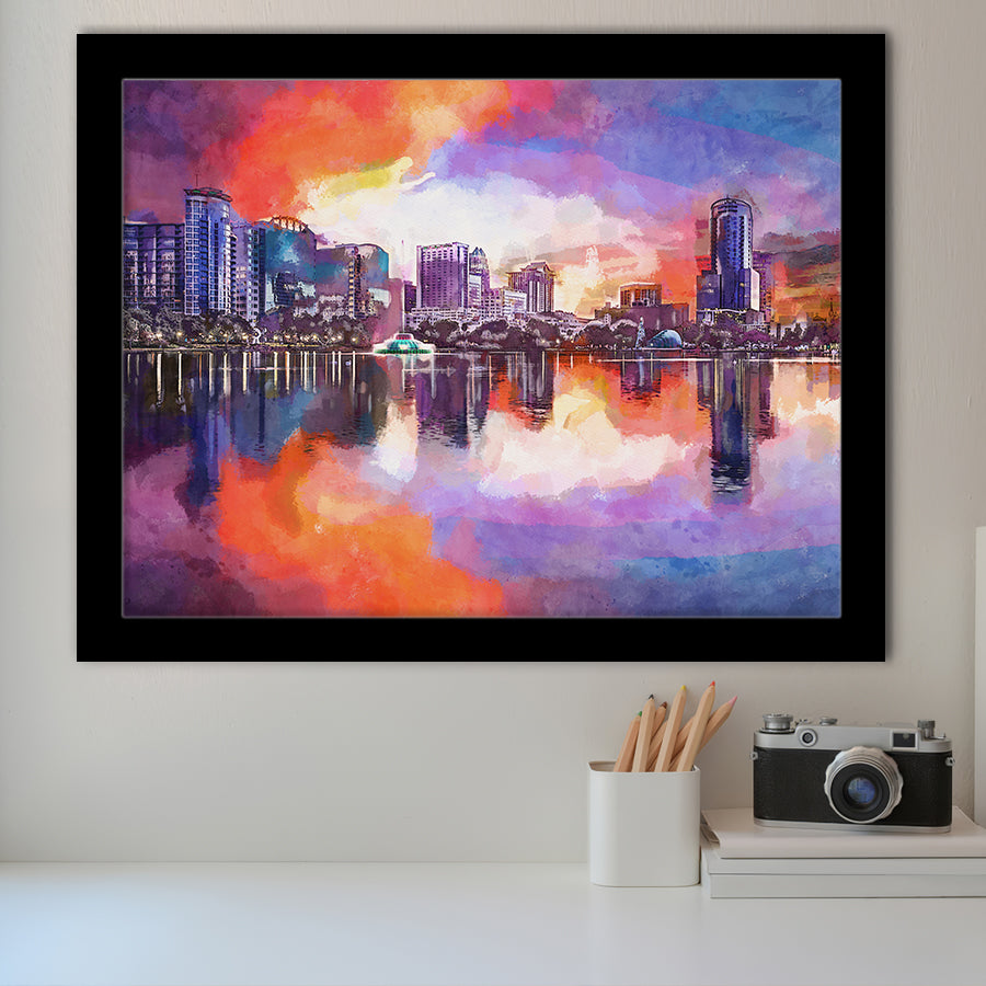 Orlando Florida Usa Downtown City Skyline City Art Watercolor Framed Art Prints Wall Art Decor,Framed Picture