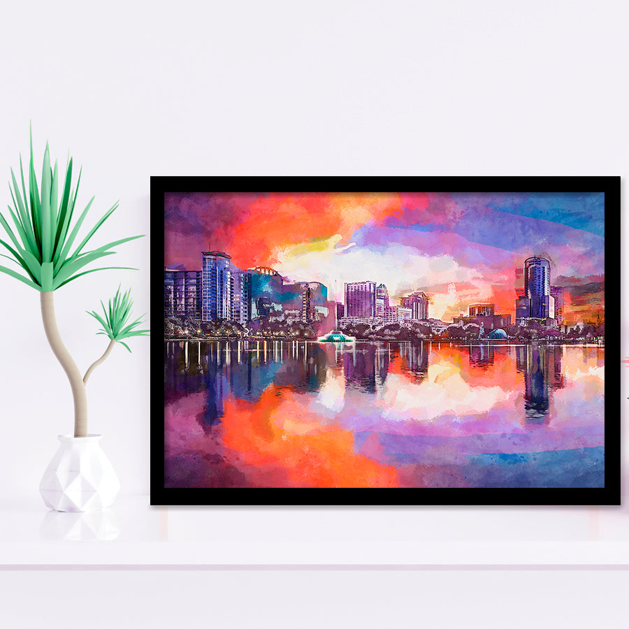Orlando Florida Usa Downtown City Skyline City Art Watercolor Framed Art Prints Wall Art Decor,Framed Picture