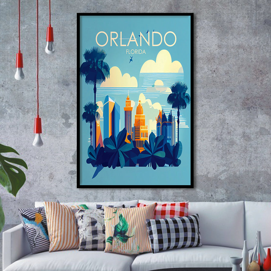 Orlando Florida Retro Art Print, City Art Print, Framed Art Print Wall Art Home Decor, Framed Picture