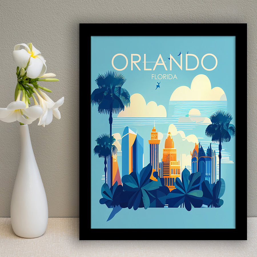 Orlando Florida Retro Art Print, City Art Print, Framed Art Print Wall Art Home Decor, Framed Picture