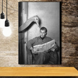 Ostrich Reading Newspaper Black And White Print Canvas Prints Wall Art Home Decor
