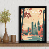 Ottawa Canada Retro Art Print, Large Canvas, Framed Canvas Print Wall Art Home Decor, Floating Frame