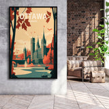 Ottawa Canada Retro Art Print, Large Canvas, Framed Canvas Print Wall Art Home Decor, Floating Frame