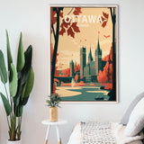 Ottawa Canada Retro Art Print, Large Canvas, Framed Canvas Print Wall Art Home Decor, Floating Frame