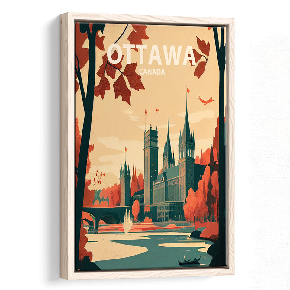 Ottawa Canada Retro Art Print, Large Canvas, Framed Canvas Print Wall Art Home Decor, Floating Frame