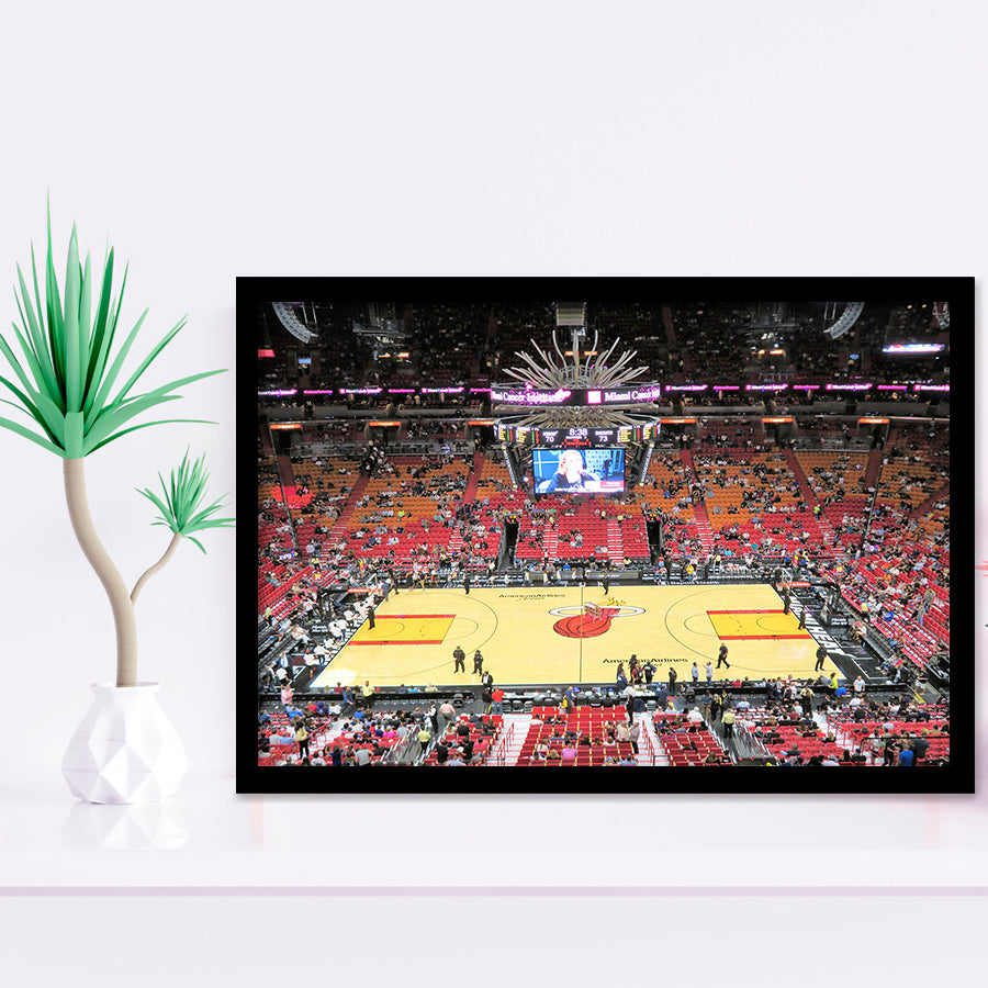 Overview of Court Miami Heat, Stadium Canvas, Sport Art, Gift for him, Framed Art Prints Wall Art Decor, Framed Picture