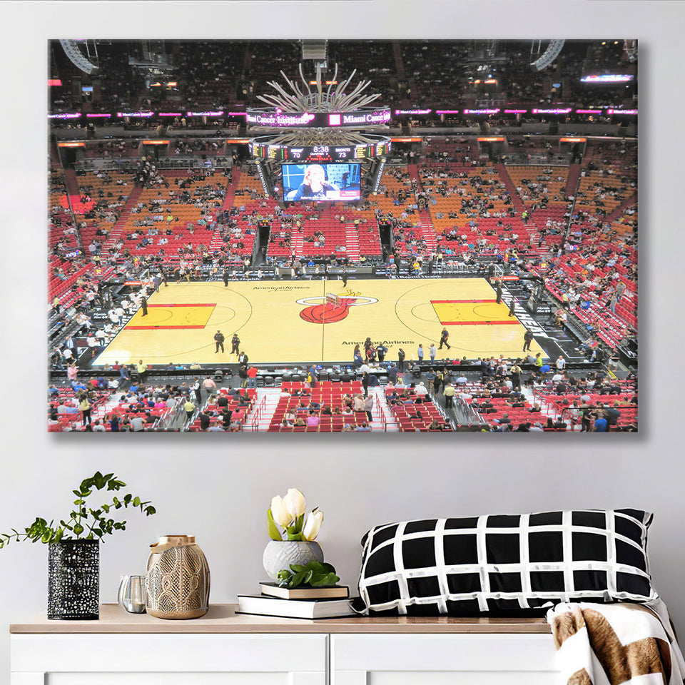 Overview of Court Miami Heat, Stadium Canvas, Sport Art, Gift for him, Fan Gift, Canvas Prints Wall Art Decor