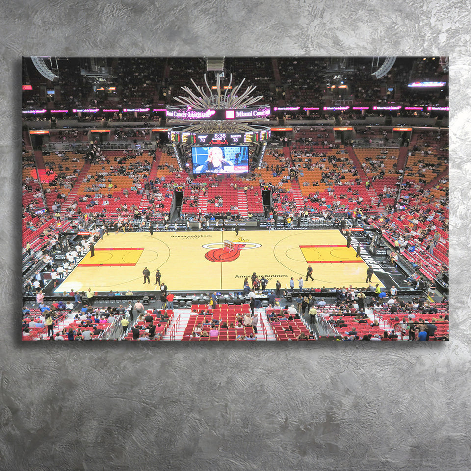 Overview of Court Miami Heat, Stadium Canvas, Sport Art, Gift for him, Fan Gift, Canvas Prints Wall Art Decor