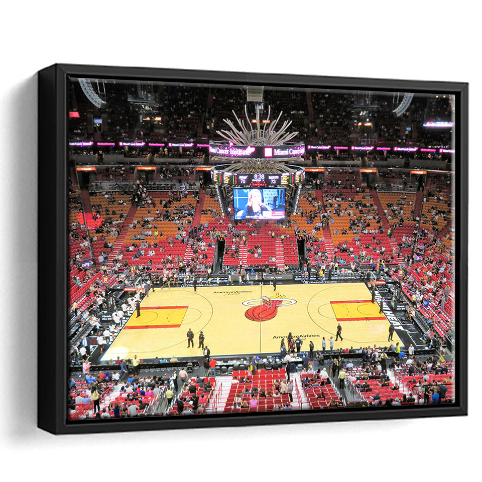 Overview of Court Miami Heat, Stadium Canvas, Sport Art, Gift for him, Framed Canvas Prints Wall Art Decor, Framed Picture