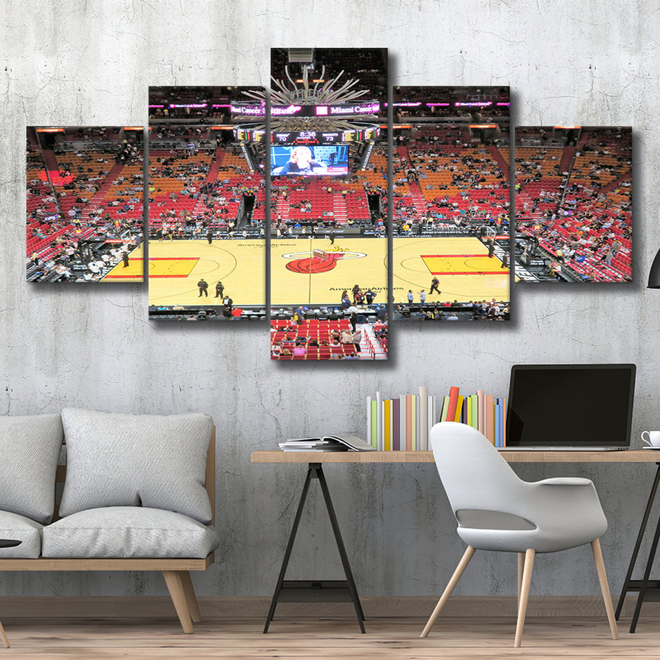 Overview of Court Miami Heat, Stadium Canvas, Sport Art, Large Canvas, Multi Panels, Canvas Prints Wall Art Decor