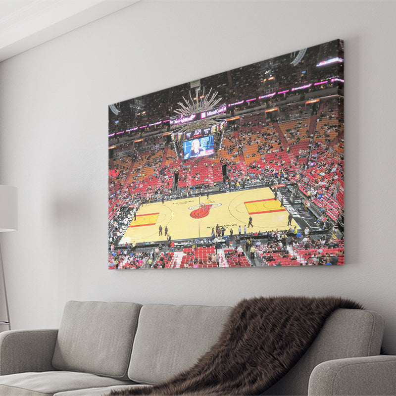 Overview of Court Miami Heat, Stadium Canvas, Sport Art, Gift for him, Fan Gift, Canvas Prints Wall Art Decor