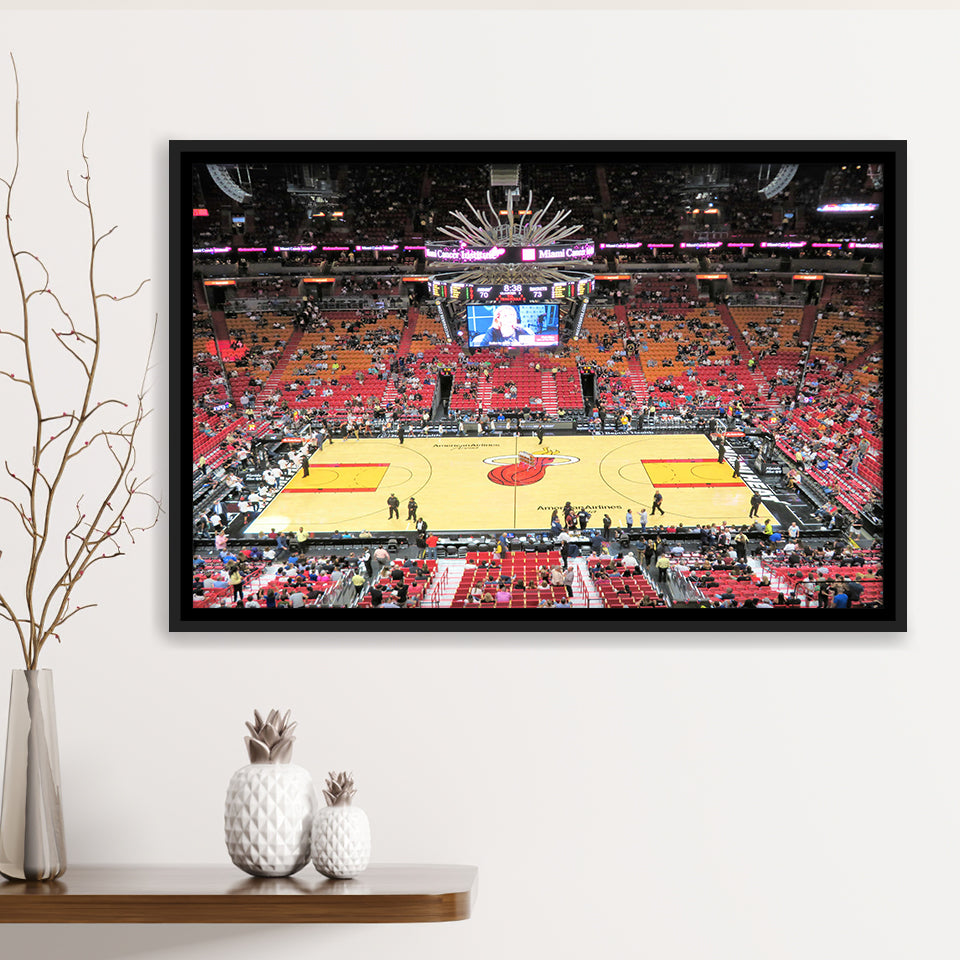 Overview of Court Miami Heat, Stadium Canvas, Sport Art, Gift for him, Framed Canvas Prints Wall Art Decor, Framed Picture