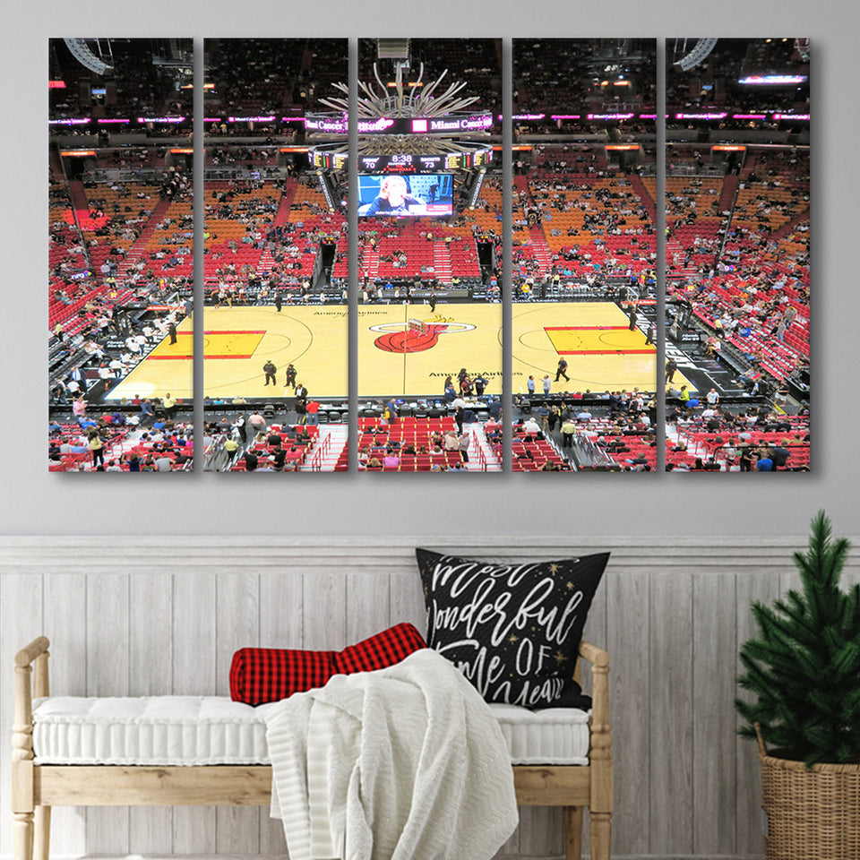 Overview of Court Miami Heat, Stadium Canvas, Sport Art, Gift for him, Multi Panels B, Canvas Prints Wall Art Decor