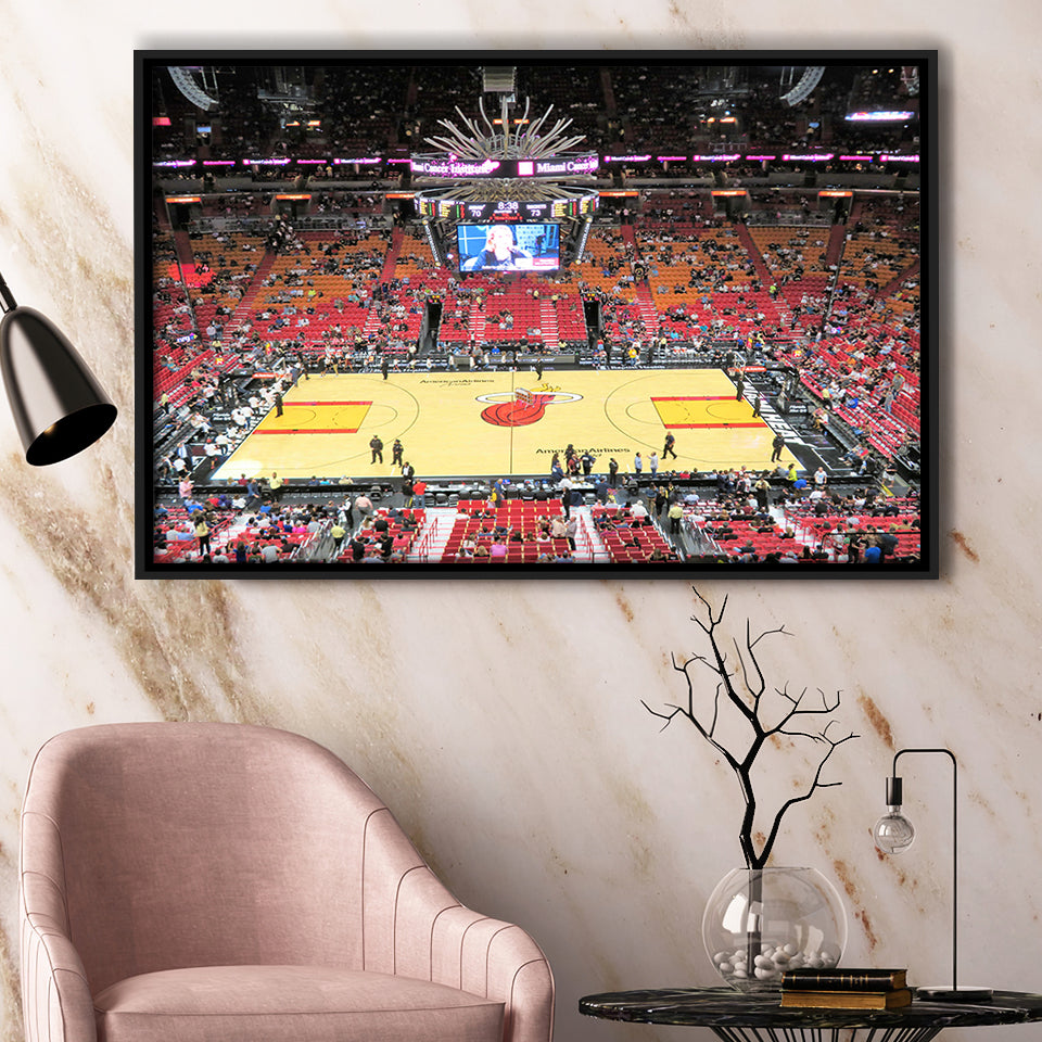 Overview of Court Miami Heat, Stadium Canvas, Sport Art, Gift for him, Framed Canvas Prints Wall Art Decor, Framed Picture