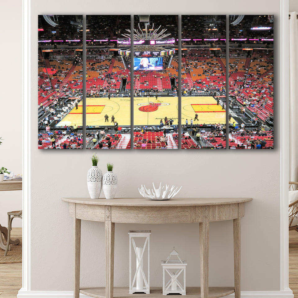 Overview of Court Miami Heat, Stadium Canvas, Sport Art, Gift for him, Multi Panels B, Canvas Prints Wall Art Decor