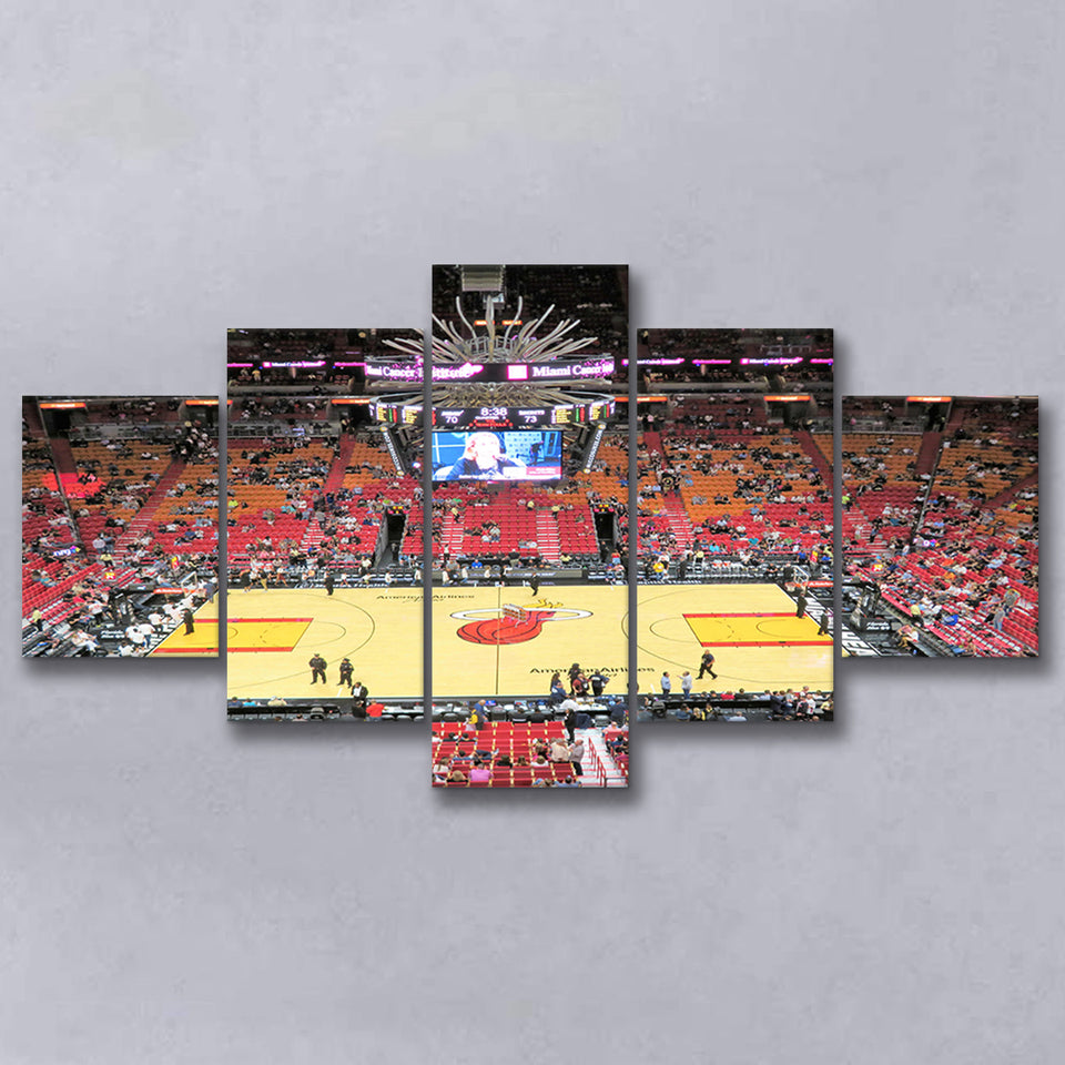 Overview of Court Miami Heat, Stadium Canvas, Sport Art, Large Canvas, Multi Panels, Canvas Prints Wall Art Decor