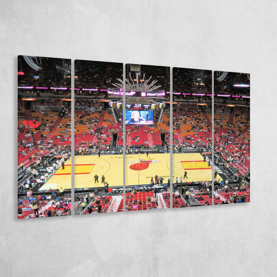 Overview of Court Miami Heat, Stadium Canvas, Sport Art, Gift for him, Multi Panels B, Canvas Prints Wall Art Decor