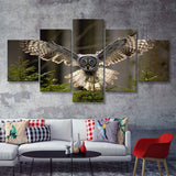 Owl in Forest Large 5 Piece Canvas Prints Wall Art Decor - Painting Canvas, Multi Panels